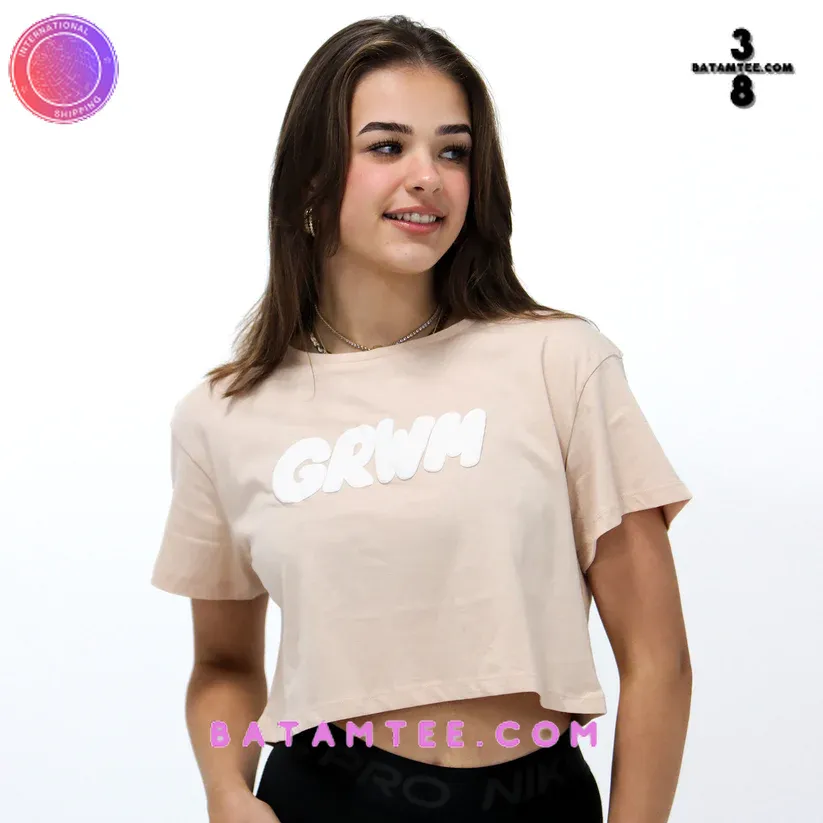 GRWM Tallulah Metcalfe Merch Cropped Tee - Light Beige