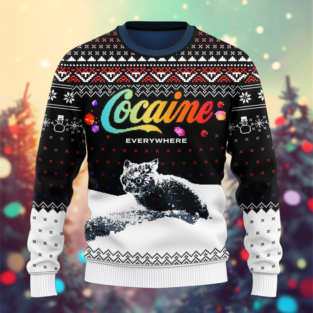 Cocaine Everywhere Let It Snow Cat Ugly Christmas Sweatshirt