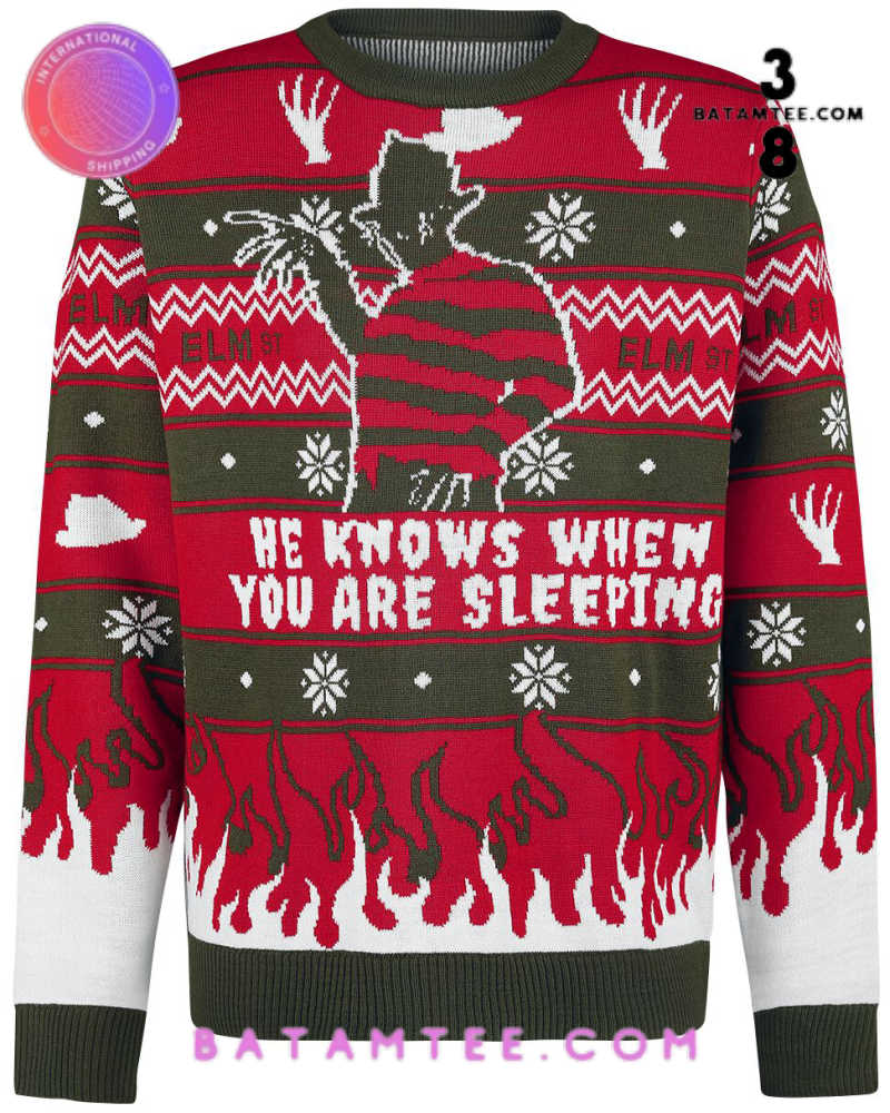 A Nightmare On Elm Street Freddy Krueger He Knows When You Are Sleeping Christmas Jumper's Overview - Batamtee Shop - Threads & Totes: Your Style Destination