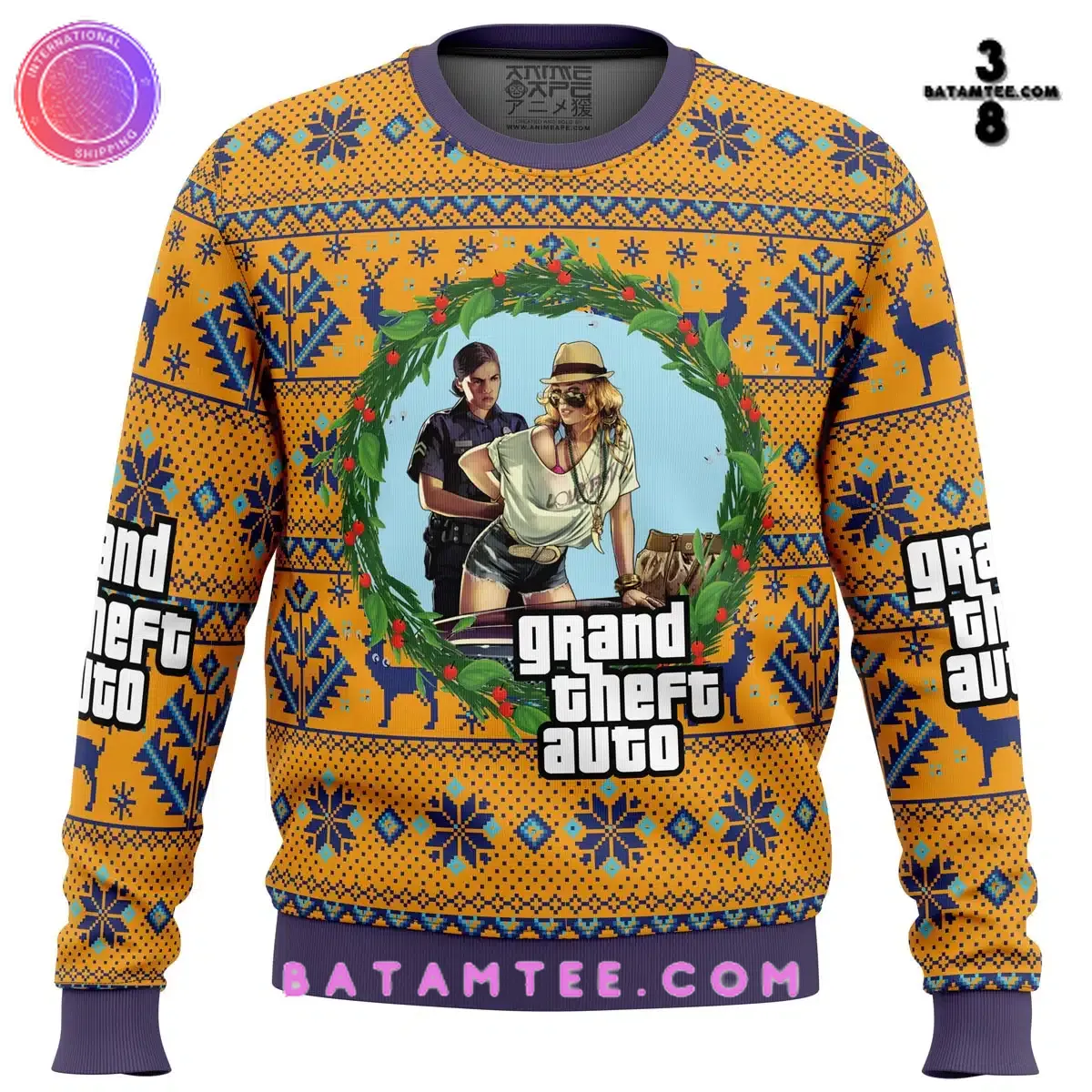 GTA Grand Theft Xmas You Are Arrested Orange Ugly Christmas Sweater's Overview - Batamtee Shop - Threads & Totes: Your Style Destination