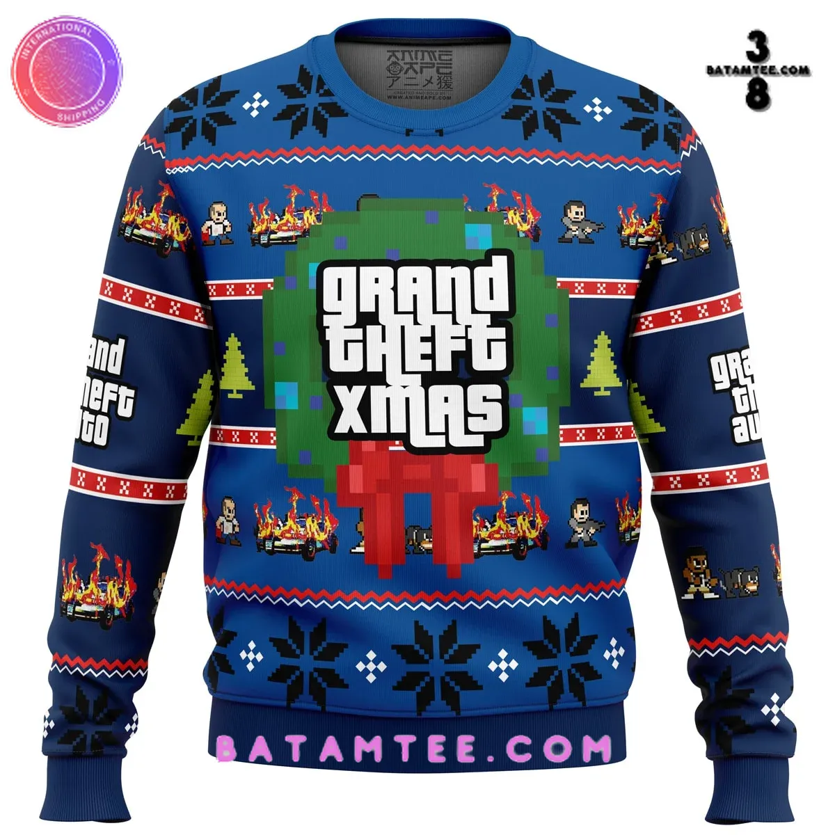 GTA Grand Theft Xmas Blue Ugly Christmas Sweater's Overview - Batamtee Shop - Threads & Totes: Your Style Destination