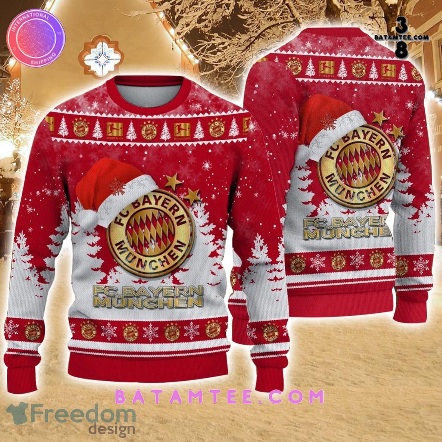 FC Bundesliga Bayern Munchen Logo Wearing Santa Hat Ugly Christmas Sweater's Overview - Batamtee Shop - Threads & Totes: Your Style Destination