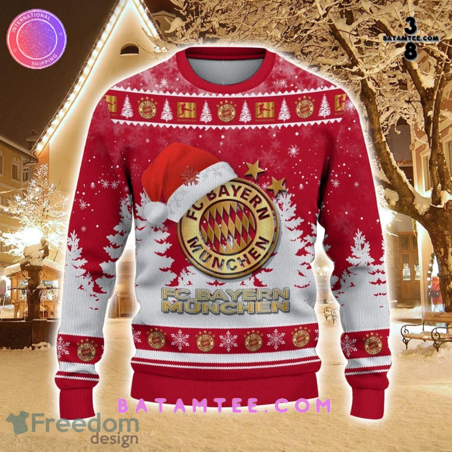 FC Bundesliga Bayern Munchen Logo Wearing Santa Hat Ugly Christmas Sweater's Overview - Batamtee Shop - Threads & Totes: Your Style Destination