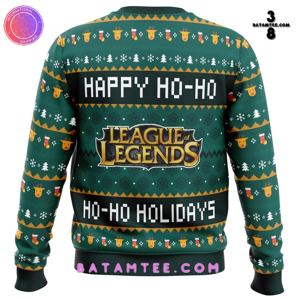 Happy Ho-Ho-Ho Holidays League of Legends Green Ugly Christmas Sweater's Overview - Batamtee Shop - Threads & Totes: Your Style Destination