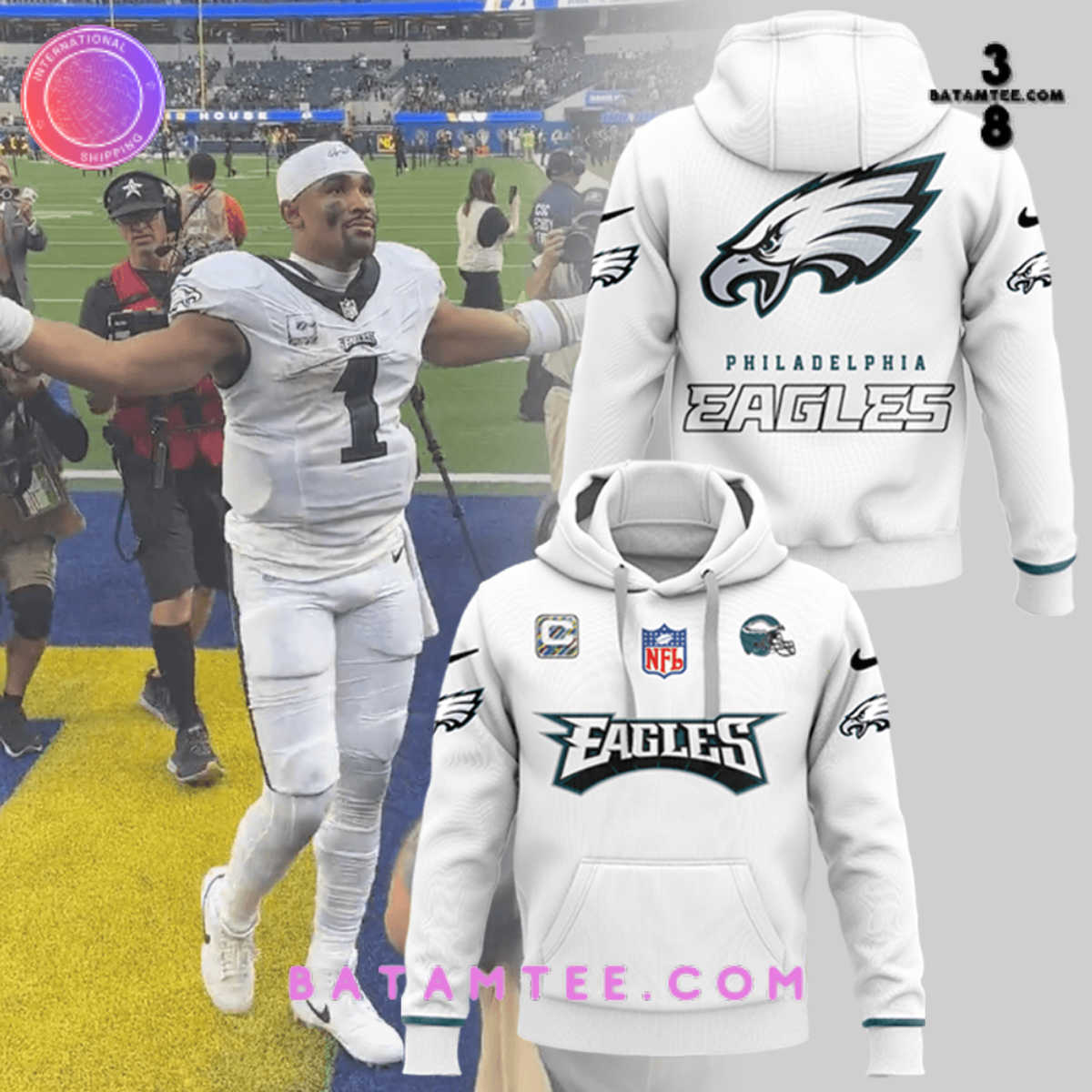 Philadelphia Eagles NFL Jalen Hurts White Combo Hoodie, Pants, Cap's Overview - Batamtee Shop - Threads & Totes: Your Style Destination