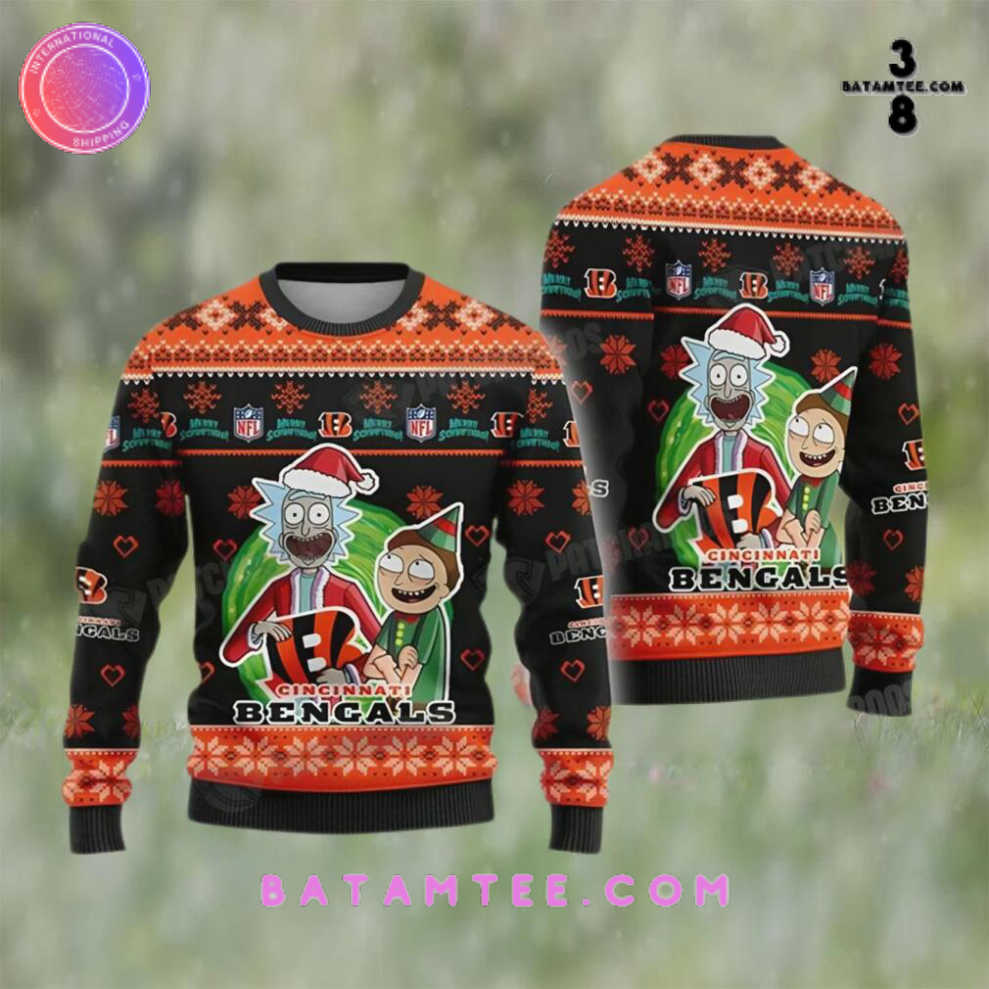 Rick and Morty NFL Cincinnati Football Ugly Christmas Sweater's Overview - Batamtee Shop - Threads & Totes: Your Style Destination