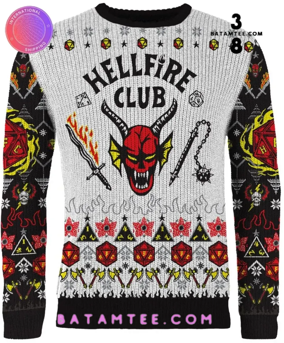 Stranger Things Hellfire Club Ugly Christmas Sweater's Overview - Batamtee Shop - Threads & Totes: Your Style Destination