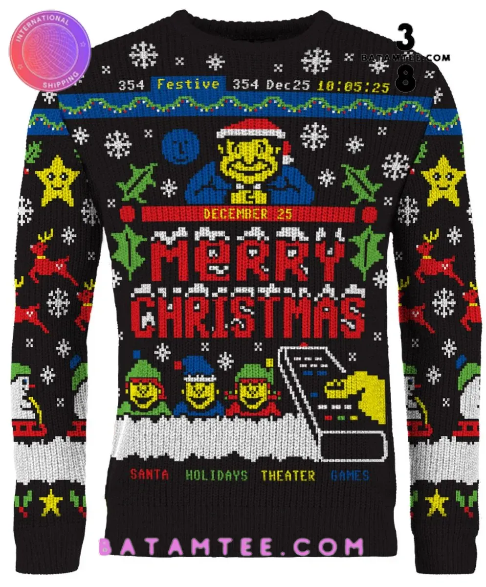 Teletext Santa Schedule 25 Dec Happy Holidays Ugly Christmas Sweater's Overview - Batamtee Shop - Threads & Totes: Your Style Destination