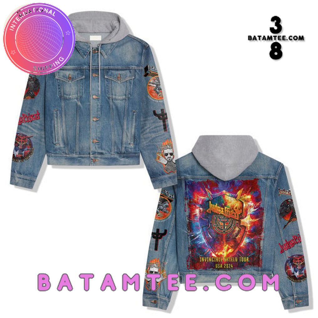 Judas Priest Heavy Metal Band Invincible Shield Tour USA 2024 Sabaton Hooded Denim Jacket's Overview - Batamtee Shop - Threads & Totes: Your Style Destination