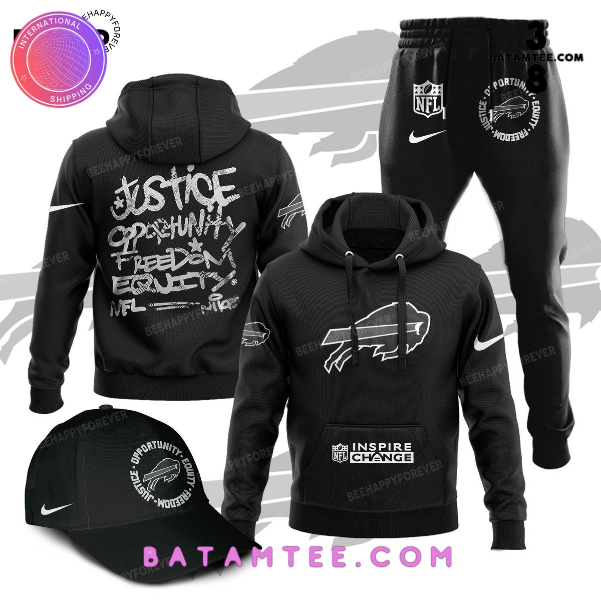 NFL Buffalo Bills Inspire Change Justice Opportunity Equality Freedom Black Hoodie, Pants, Cap