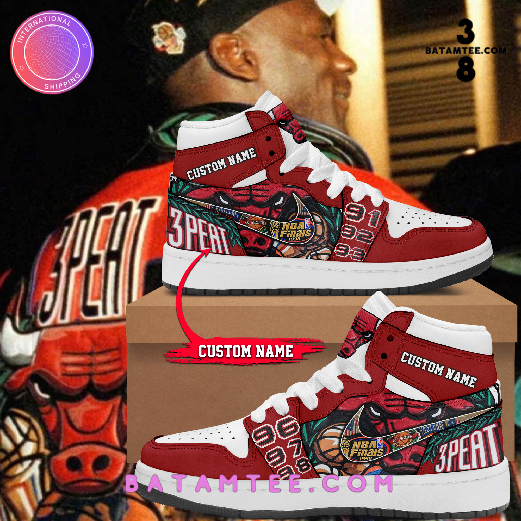 NBA Chicago Bulls 3 Peat Personalized Air Jordan 1 Sneaker