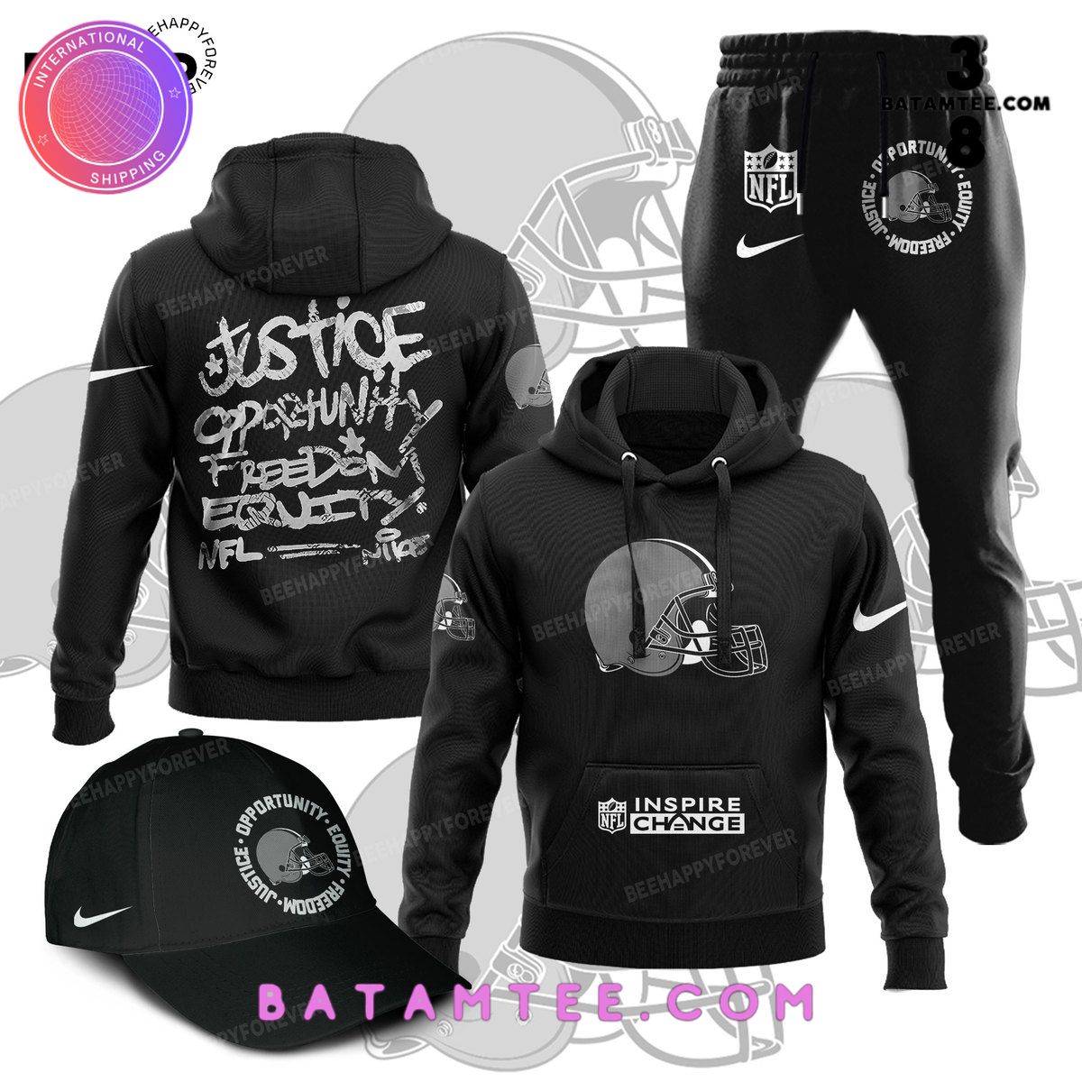 NFL Cleveland Browns Inspire Change Justice Opportunity Equality Freedom Black Hoodie, Pants, Cap