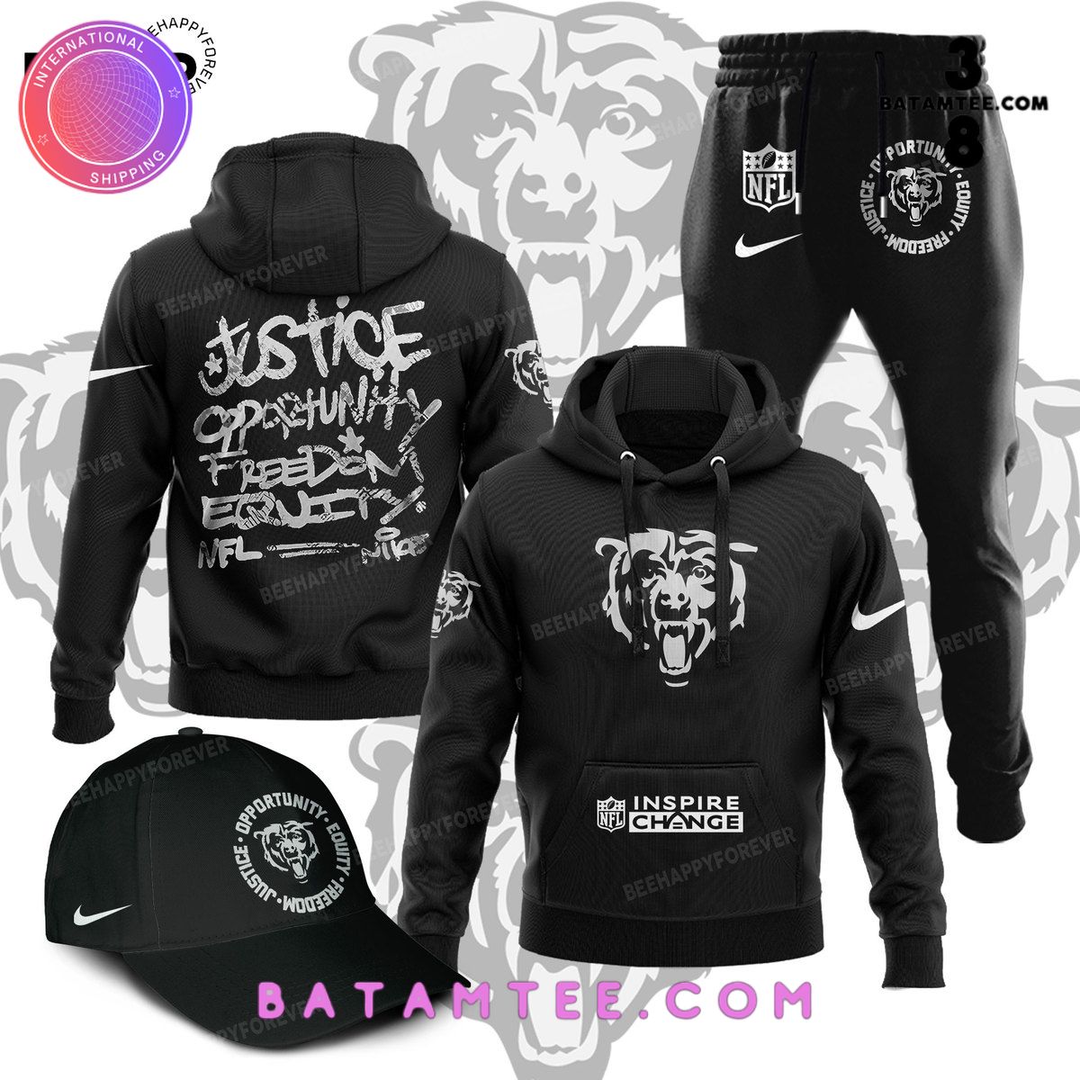 NFL Chicago Bears Inspire Change Justice Opportunity Equality Freedom Black Hoodie, Pants, Cap