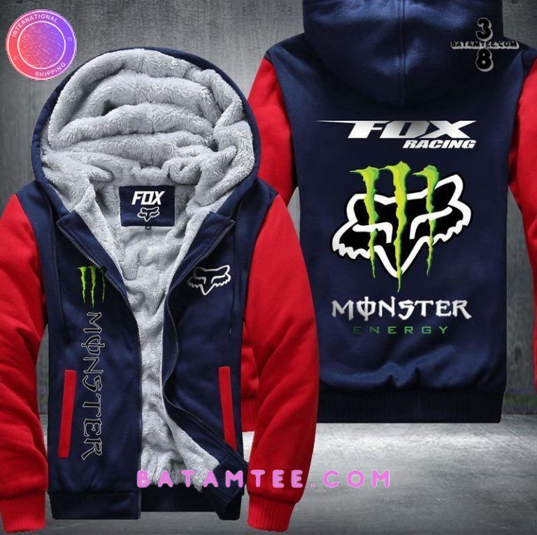 Premium Fox Racing Monster Energy Red Blue Fleece Zip Hoodie