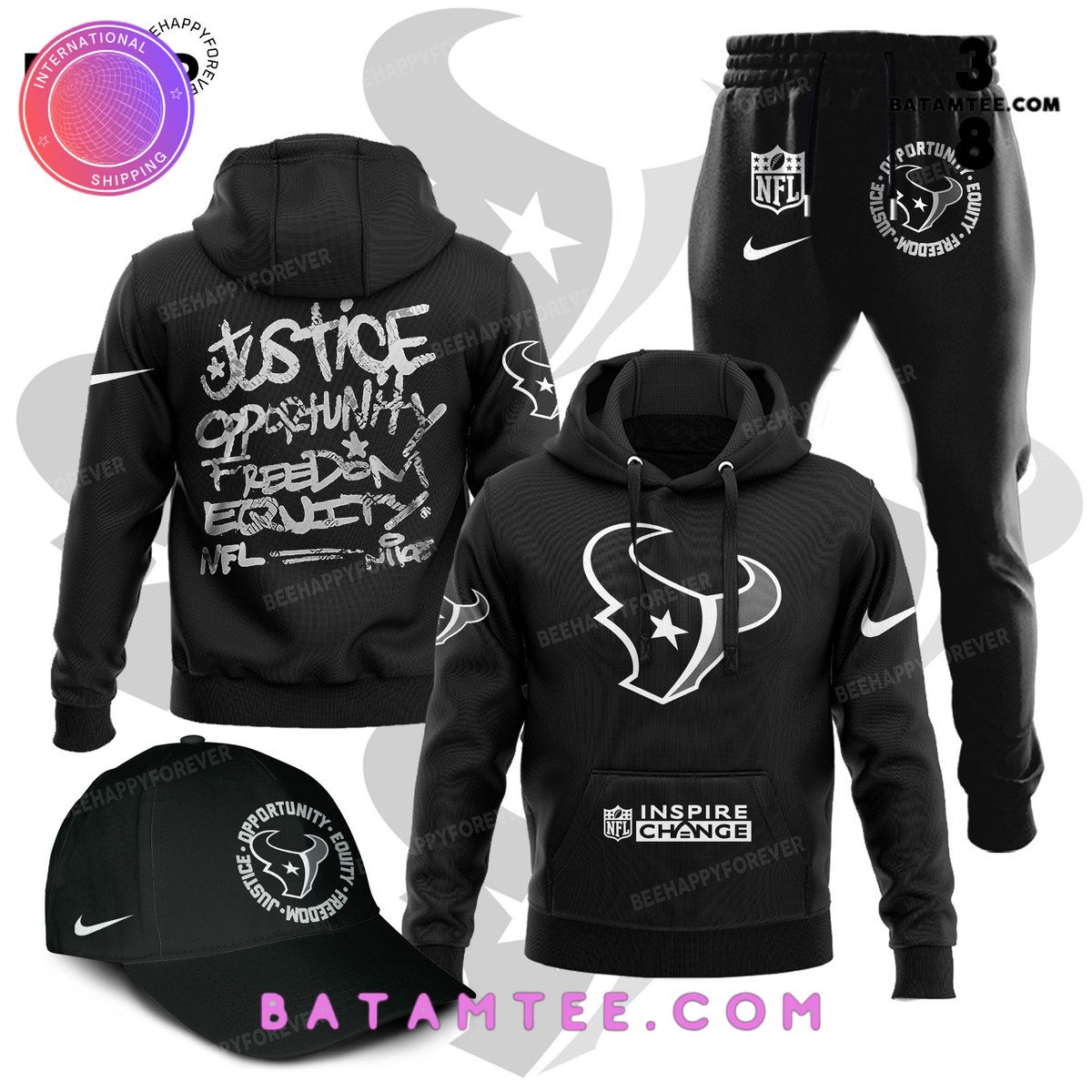 NFL Houston Texans Inspire Change Justice Opportunity Equality Freedom Black Hoodie, Pants, Cap