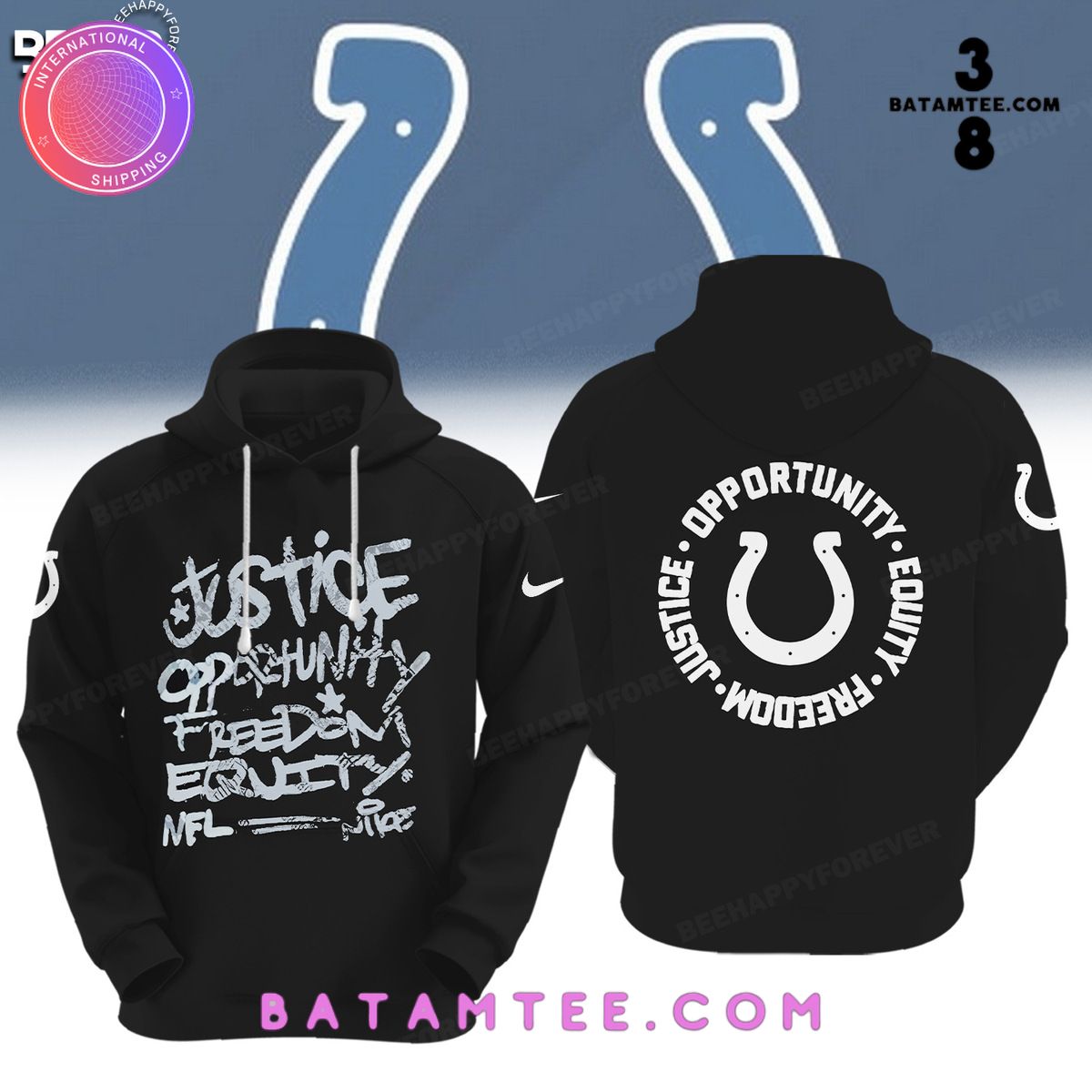 NFL Indianapolis Colts Inspire Change Justice Opportunity Equality Freedom Black Hoodie