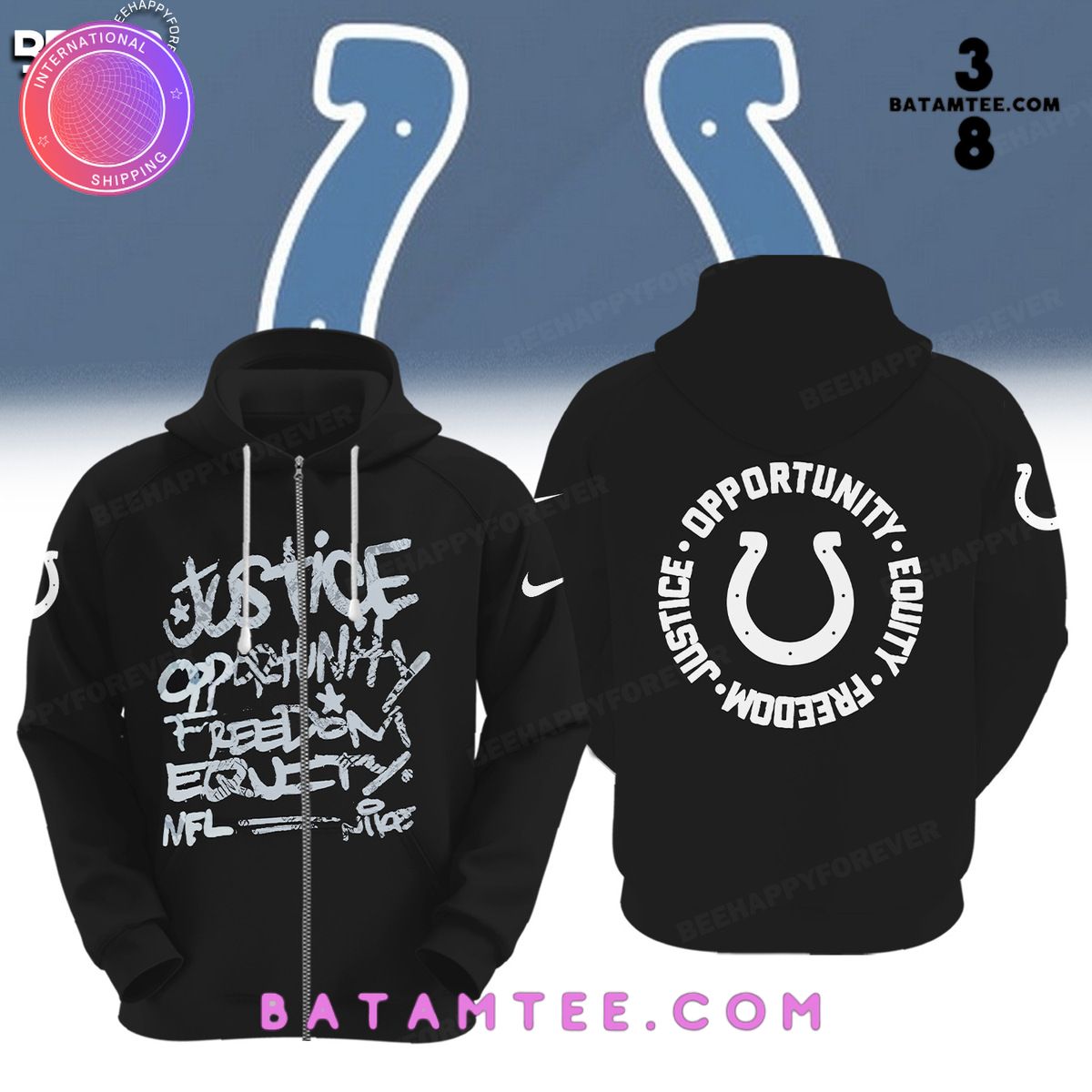 NFL Indianapolis Colts Inspire Change Justice Opportunity Equality Freedom Black Hoodie