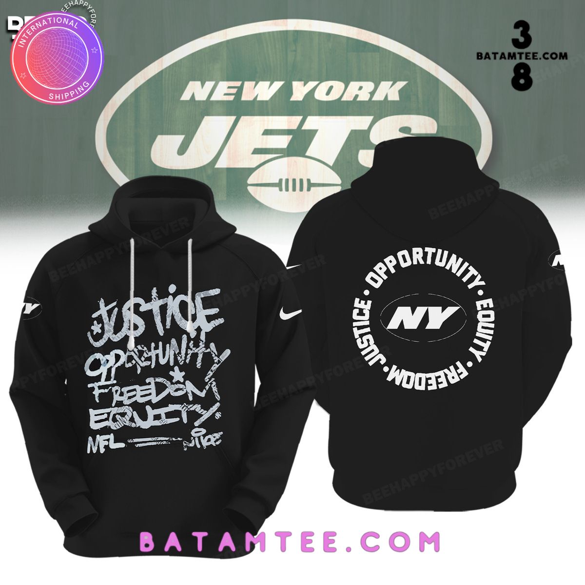 NFL New York Jets Inspire Change Justice Opportunity Equality Freedom Black Hoodie