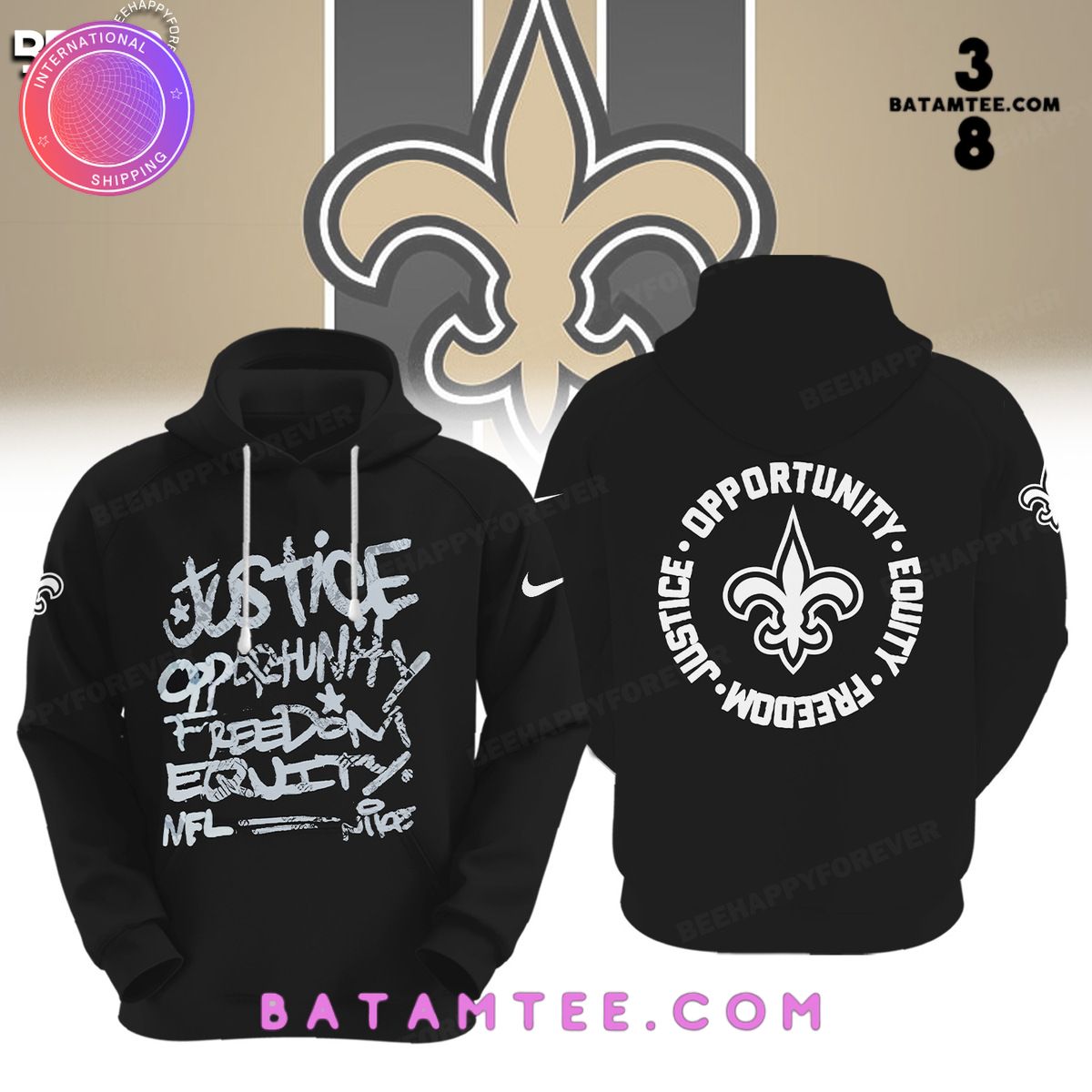 NFL New Orleans Saints Inspire Change Justice Opportunity Equality Freedom Black Hoodie