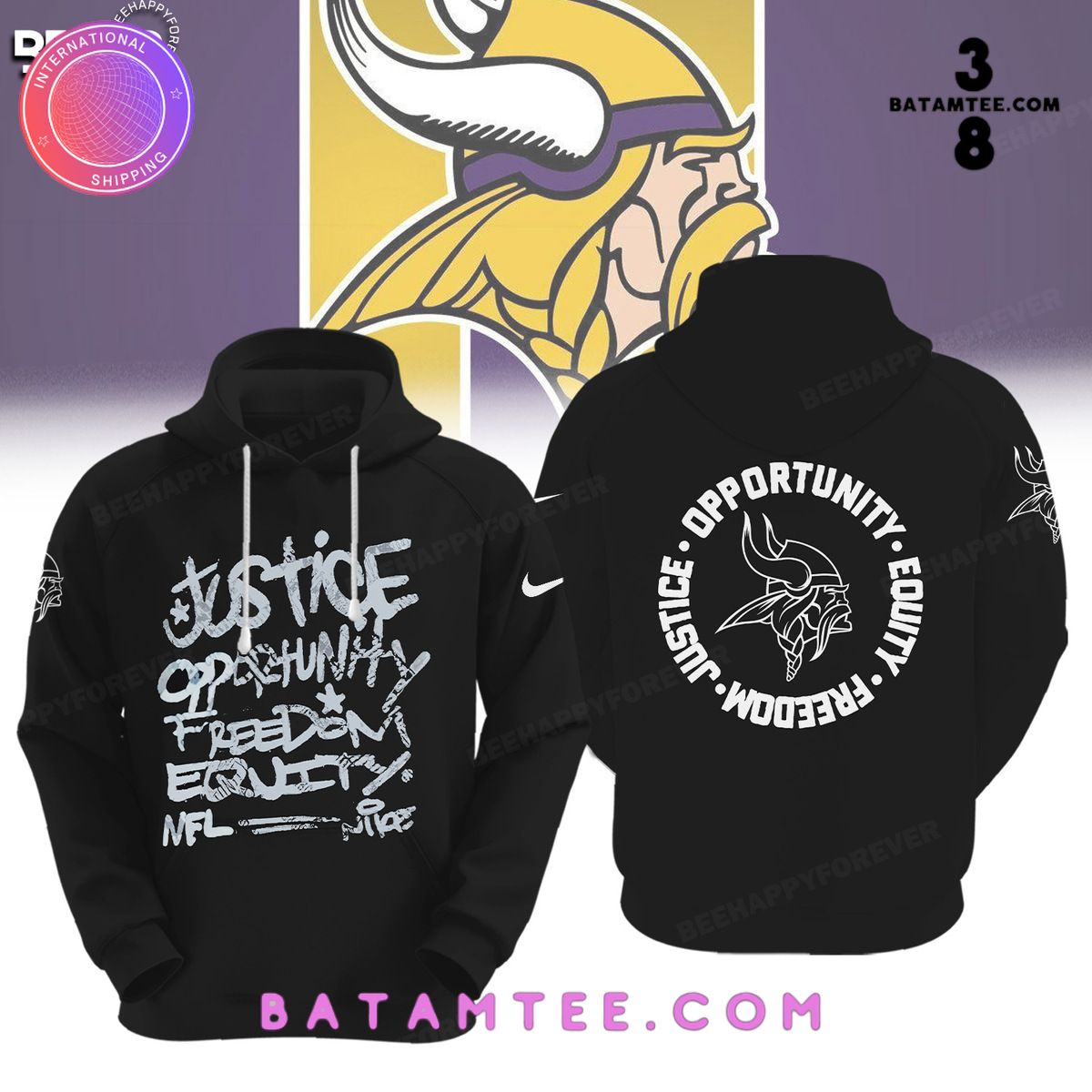 NFL Minnesota Vikings Inspire Change Justice Opportunity Equality Freedom Black Hoodie