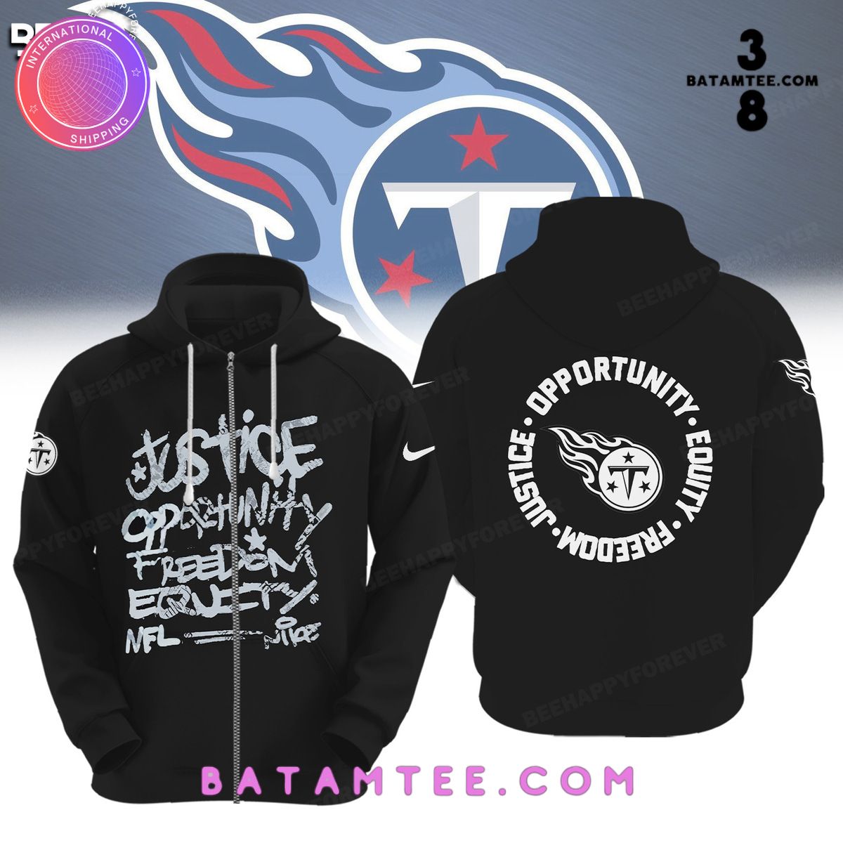 NFL Tennessee Titans Inspire Change Justice Opportunity Equality Freedom Black Hoodie