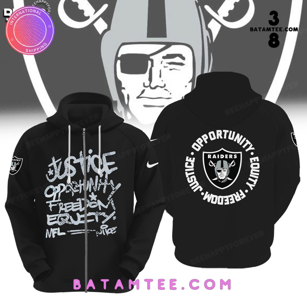 NFL Las Vegas Raiders Inspire Change Justice Opportunity Equality Freedom Black Hoodie