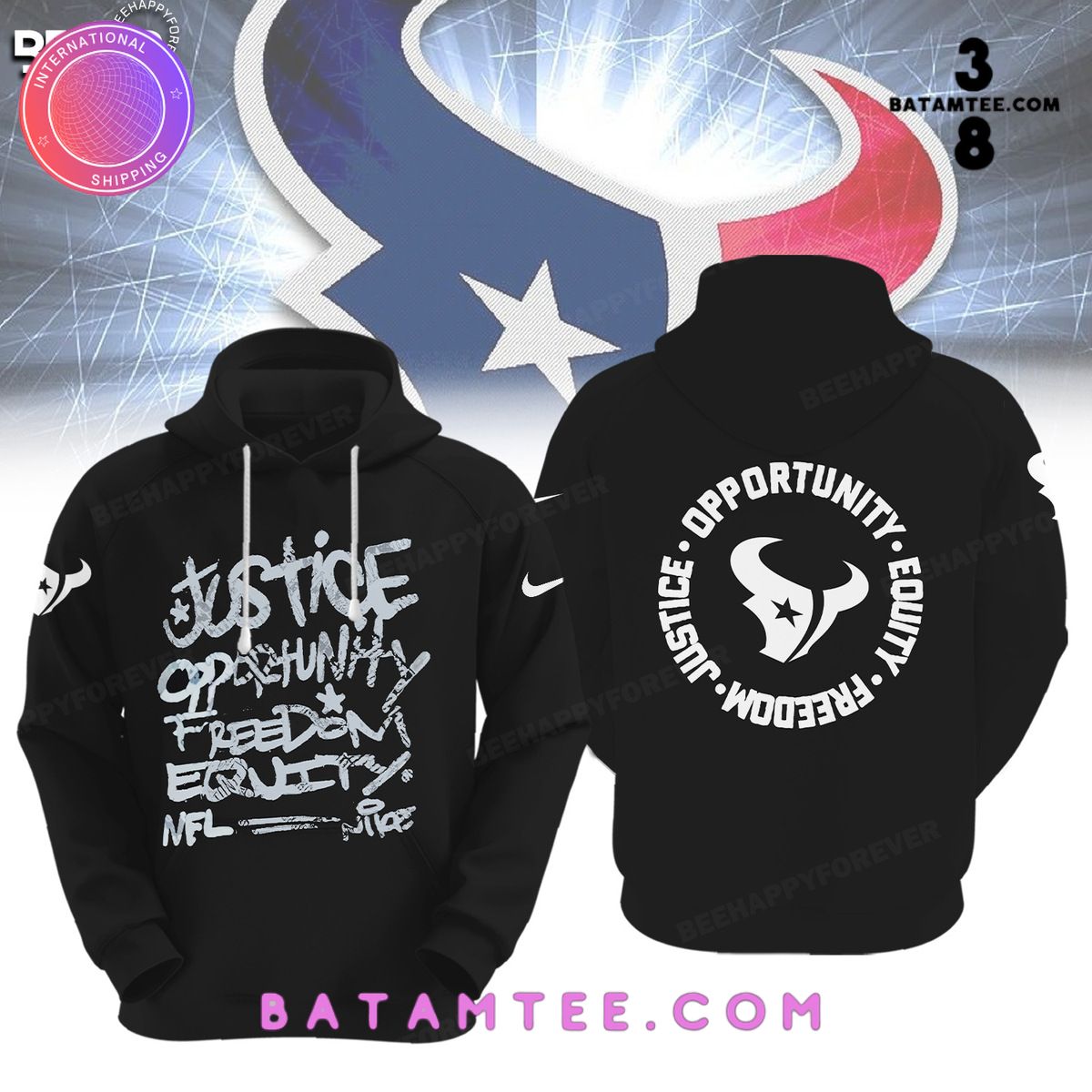 NFL Houston Texans Inspire Change Justice Opportunity Equality Freedom Black Hoodie