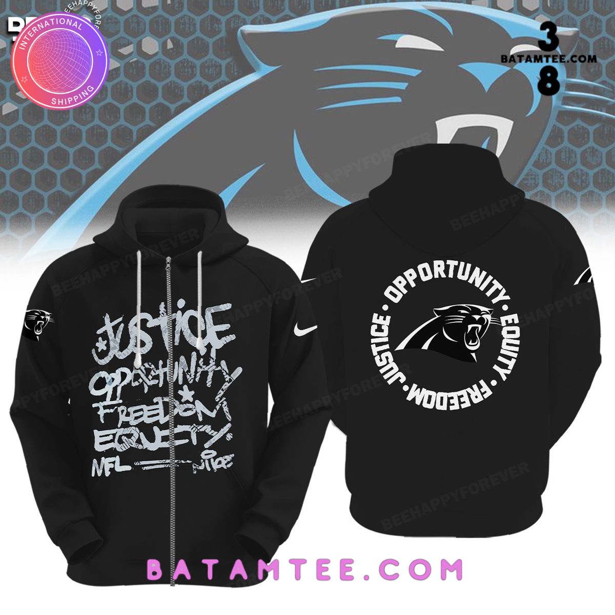 NFL Carolina Panthers Inspire Change Justice Opportunity Equality Freedom Black Hoodie