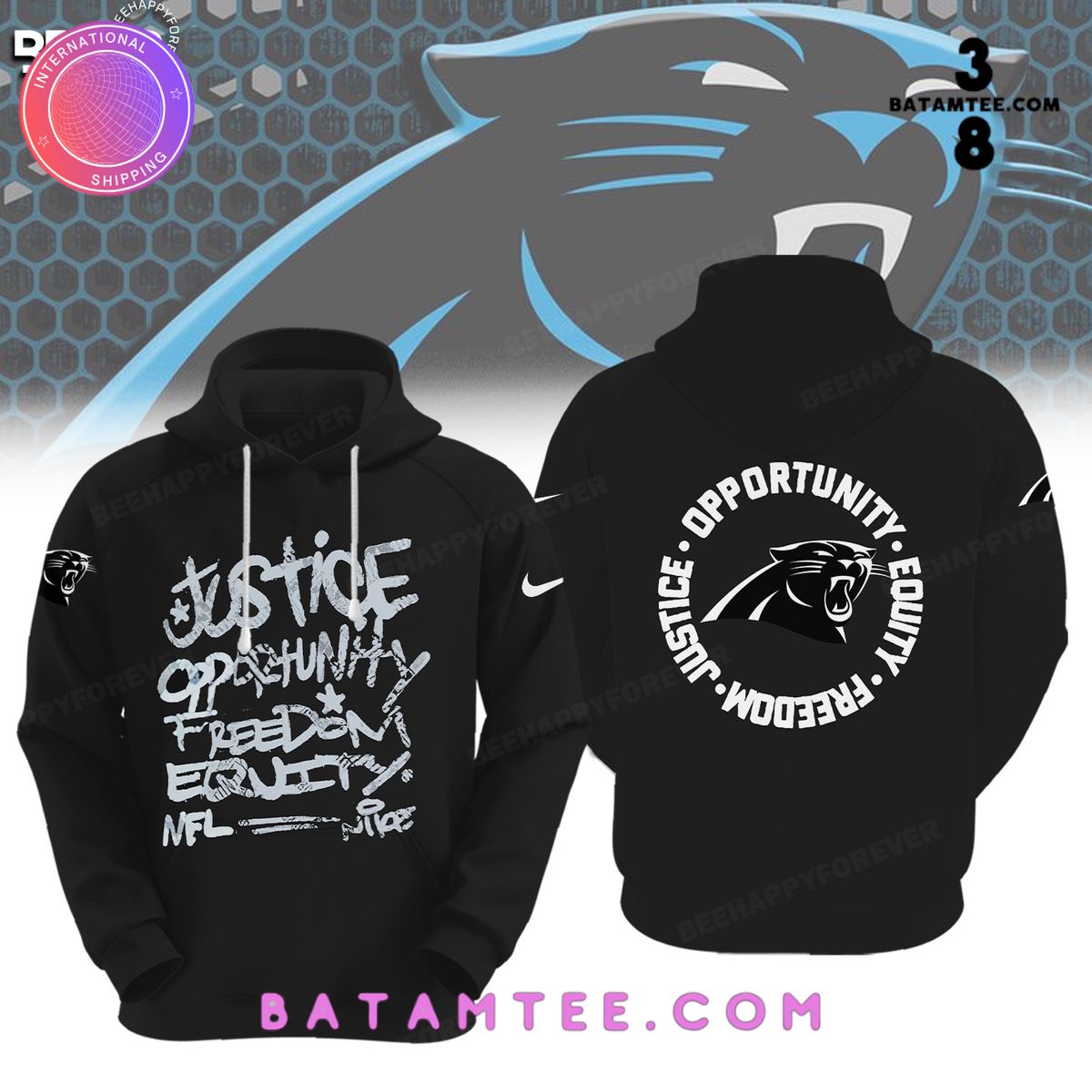 NFL Carolina Panthers Inspire Change Justice Opportunity Equality Freedom Black Hoodie