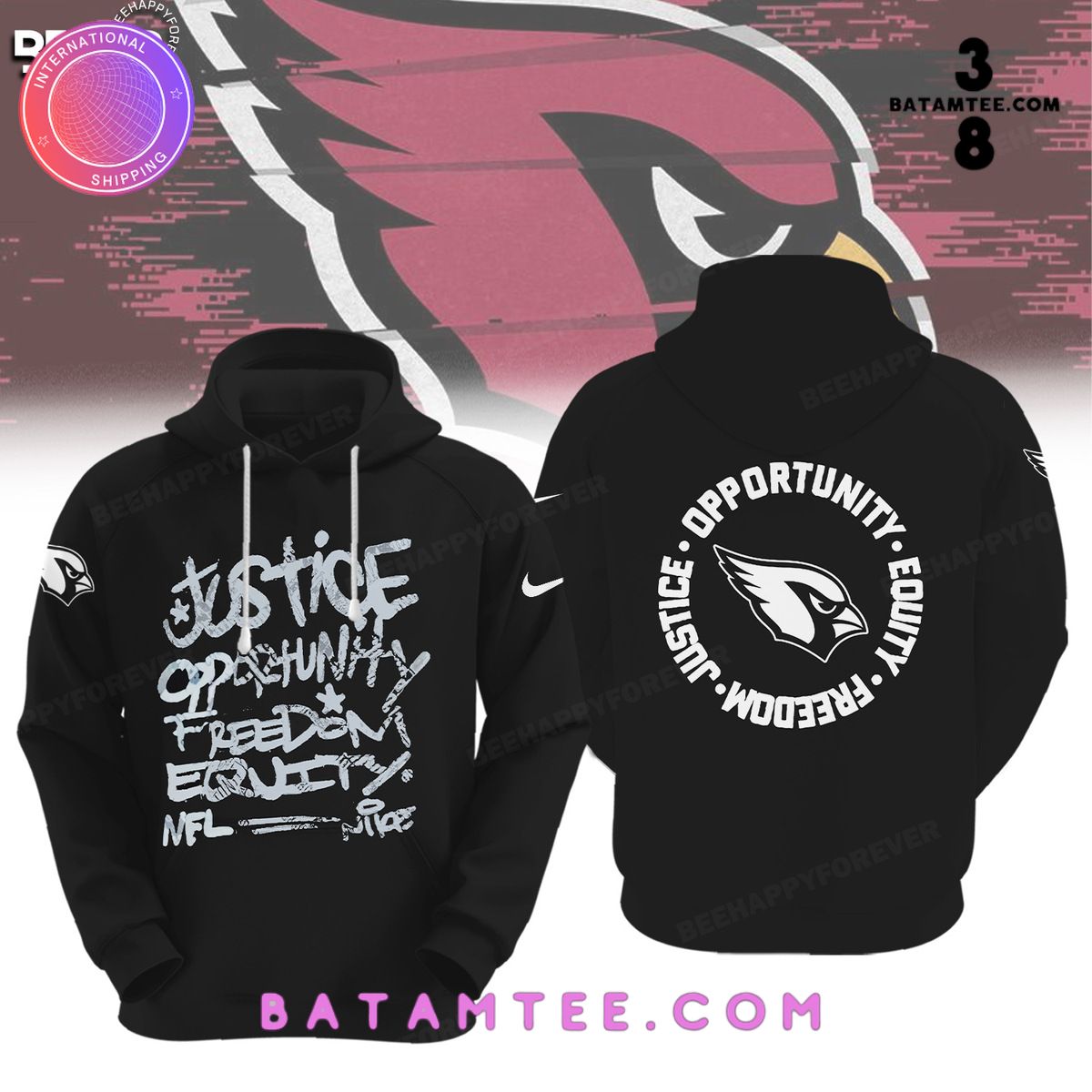 NFL Arizona Cardinals Inspire Change Justice Opportunity Equality Freedom Black Hoodie