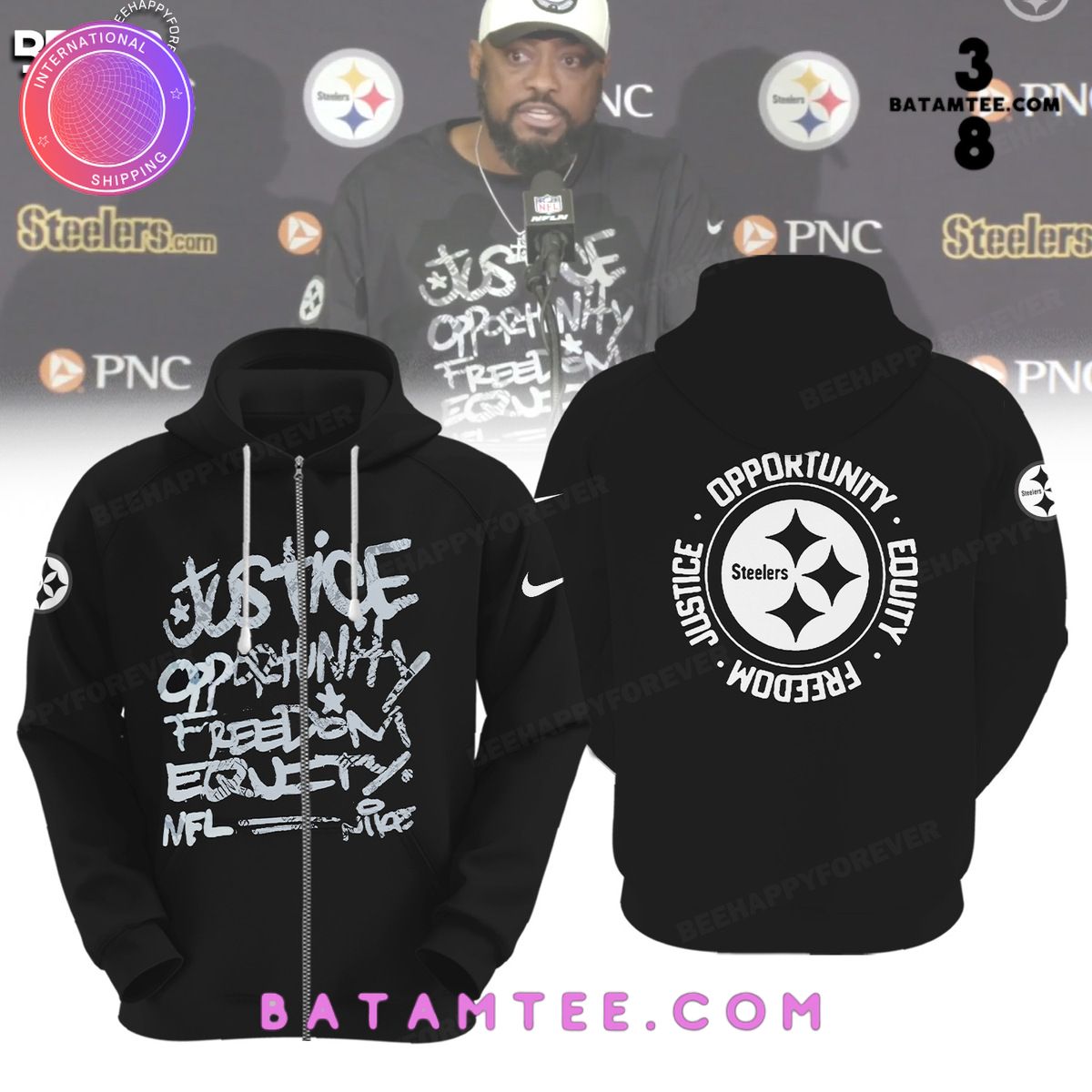 NFL Pittsburgh Steelers Inspire Change Justice Opportunity Equality Freedom Black Hoodie