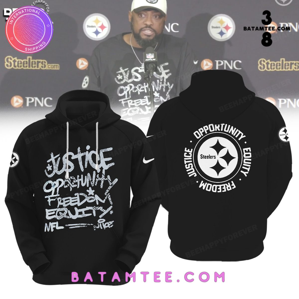 NFL Pittsburgh Steelers Inspire Change Justice Opportunity Equality Freedom Black Hoodie