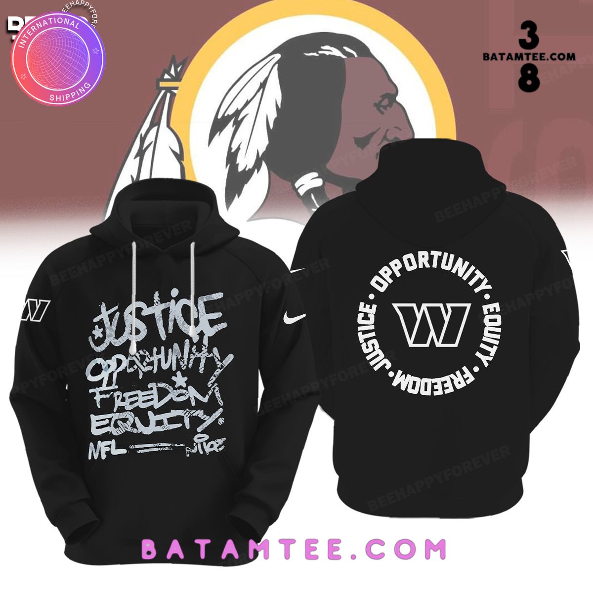 NFL Washington Commanders Inspire Change Justice Opportunity Equality Freedom Black Hoodie