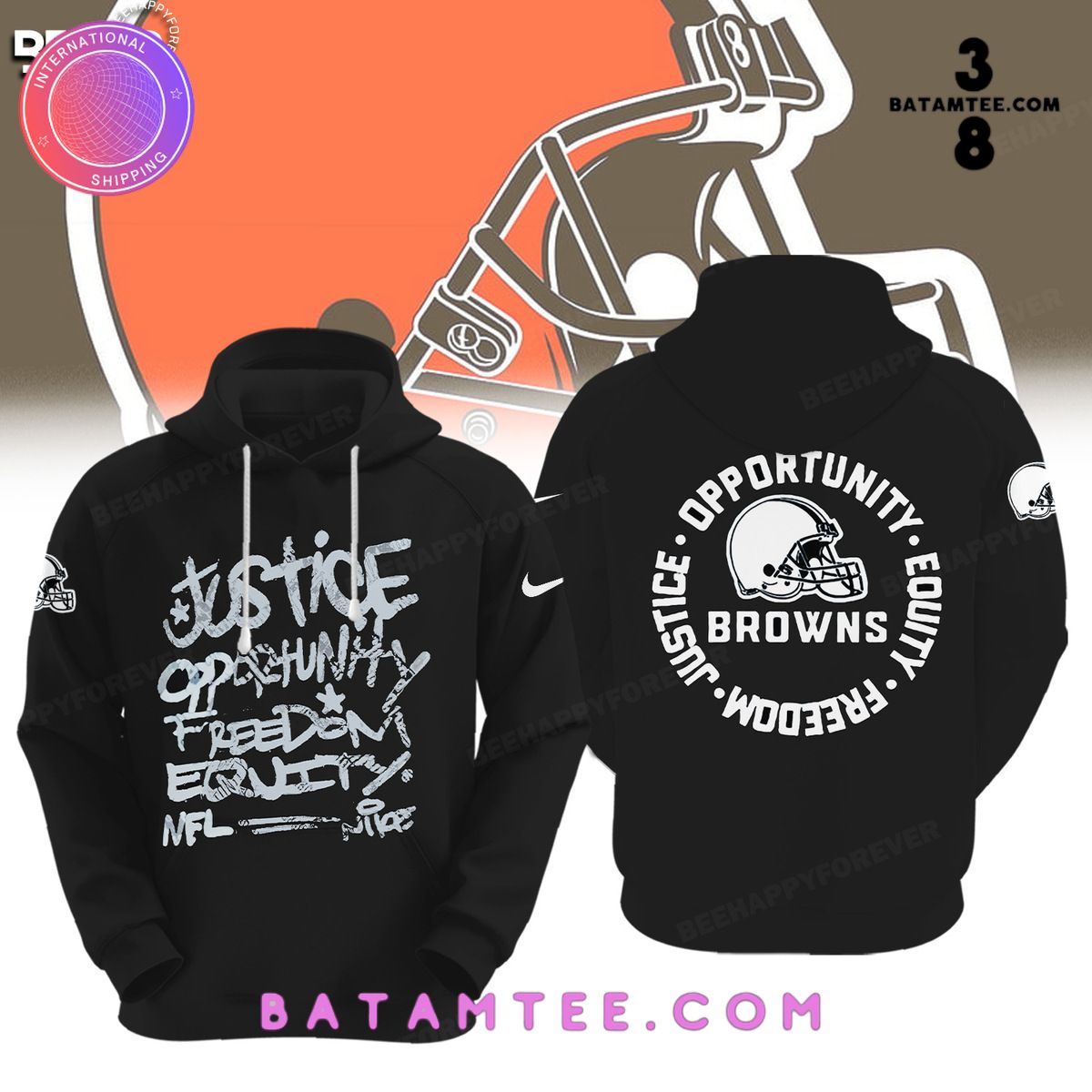 NFL Cleveland Browns Inspire Change Justice Opportunity Equality Freedom Black Hoodie