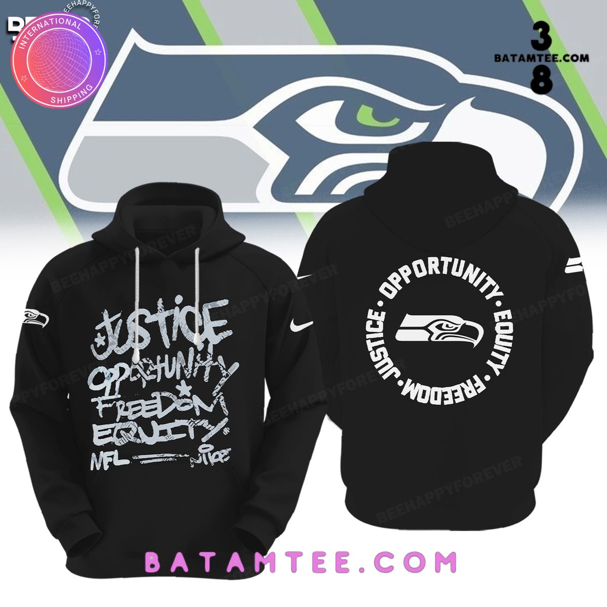 NFL Seattle Seahawks Inspire Change Justice Opportunity Equality Freedom Black Hoodie