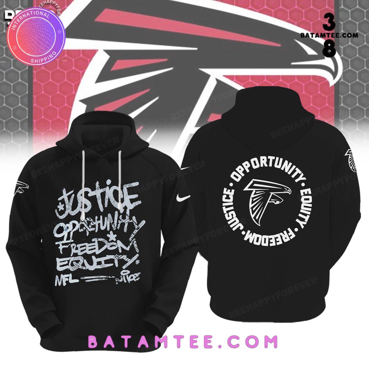 NFL Atlanta Falcons Inspire Change Justice Opportunity Equality Freedom Black Hoodie