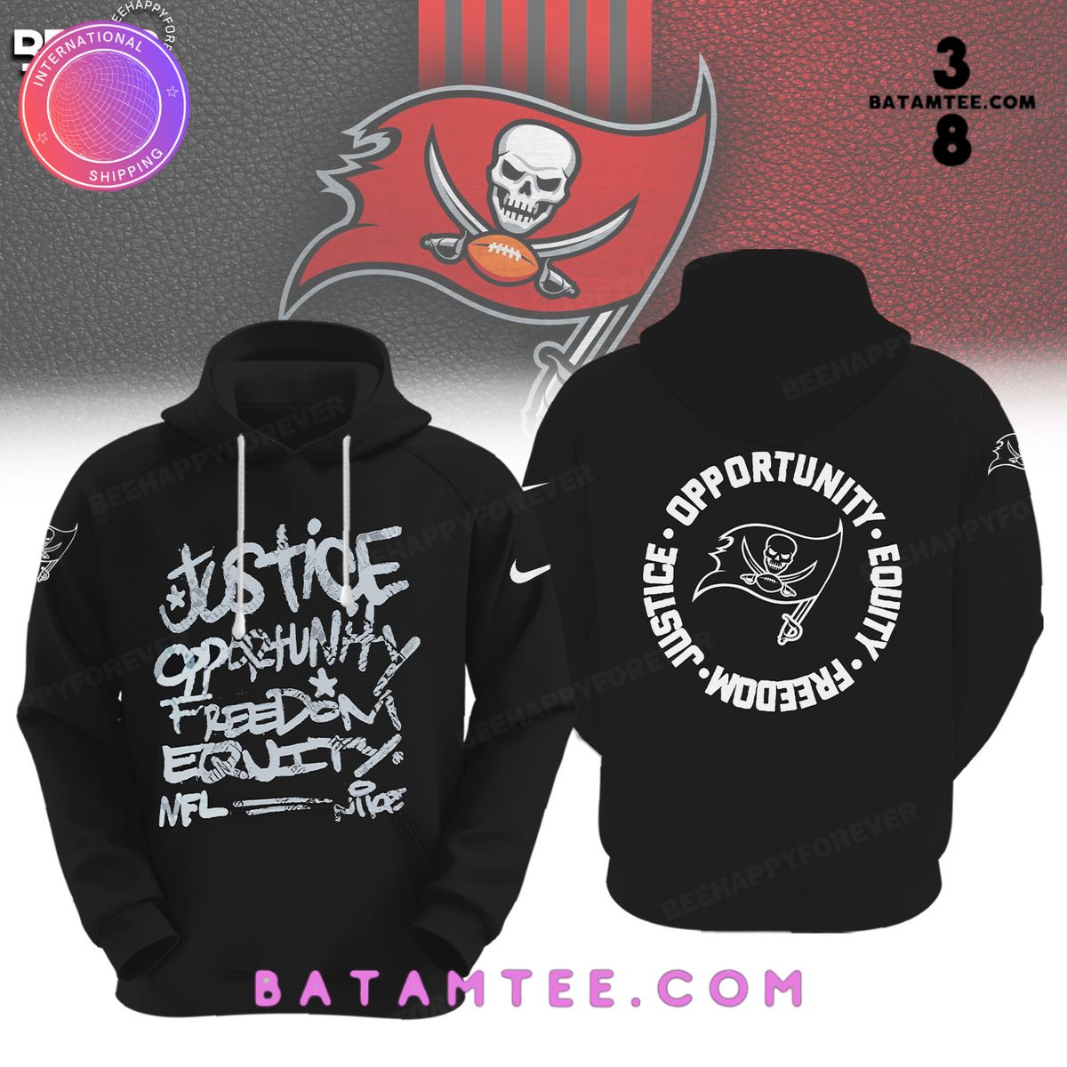 NFL Tampa Bay Buccaneers Inspire Change Justice Opportunity Equality Freedom Black Hoodie