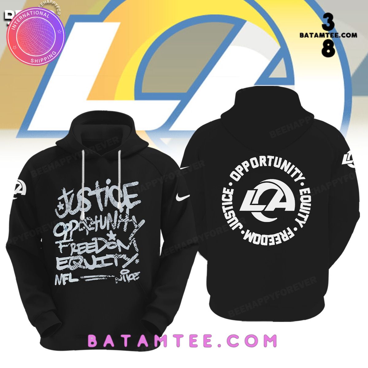 NFL Los Angeles Rams Inspire Change Justice Opportunity Equality Freedom Black Hoodie