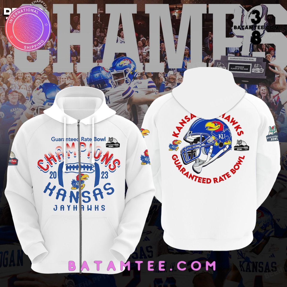 Kansas Jayhawks 2023 Guaranteed Rate Bowl Champions White Hoodie