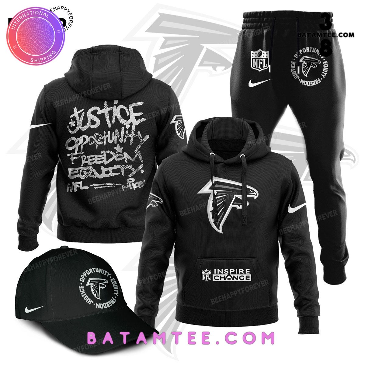 NFL Atlanta Falcons Inspire Change Justice Opportunity Equality Freedom Black Hoodie, Pants, Cap