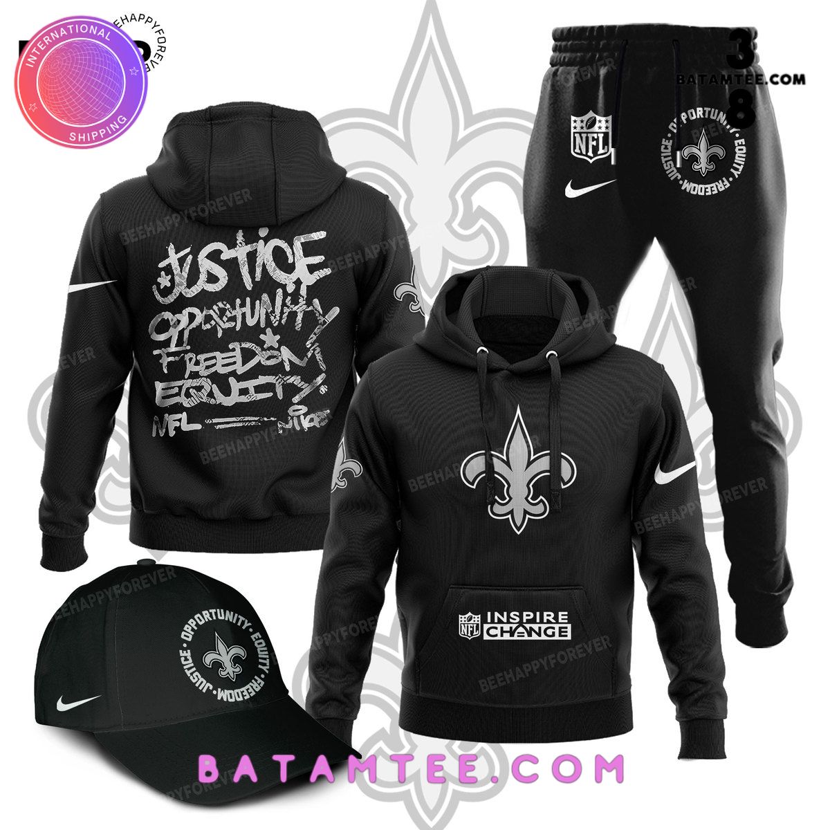 NFL New Orleans Saints Inspire Change Justice Opportunity Equality Freedom Black Hoodie, Pants, Cap's Overview - Batamtee Shop - Threads & Totes: Your Style Destination