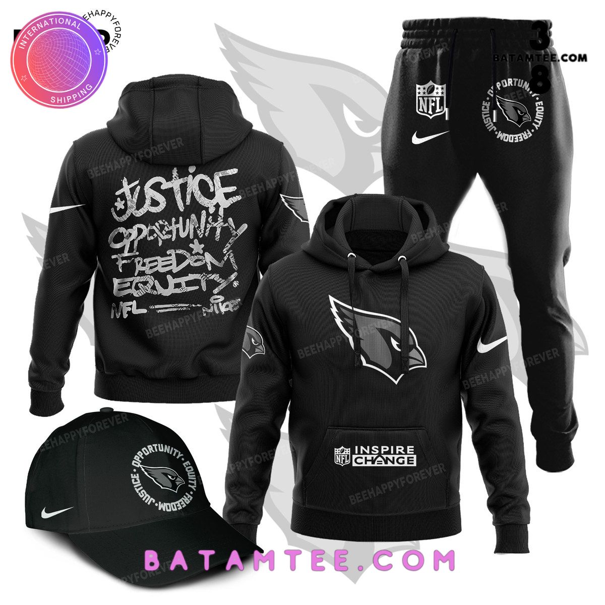 NFL Arizona Cardinals Inspire Change Justice Opportunity Equality Freedom Black Hoodie, Pants, Cap