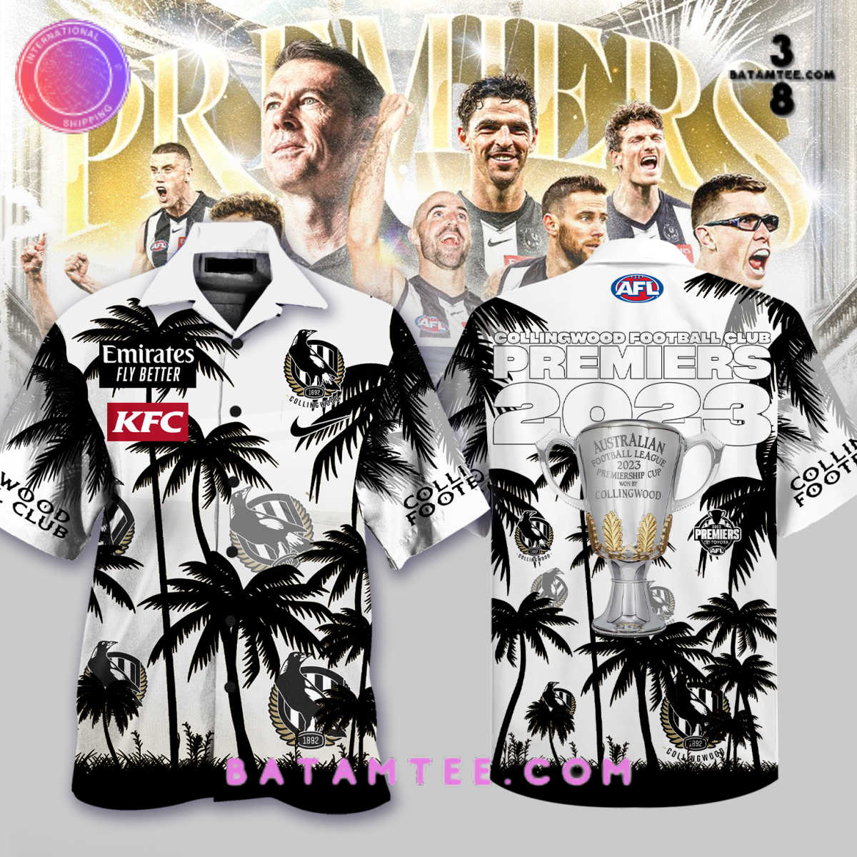 Collingwood FC Premiers 2023 AFL White Hawaiian Shirt