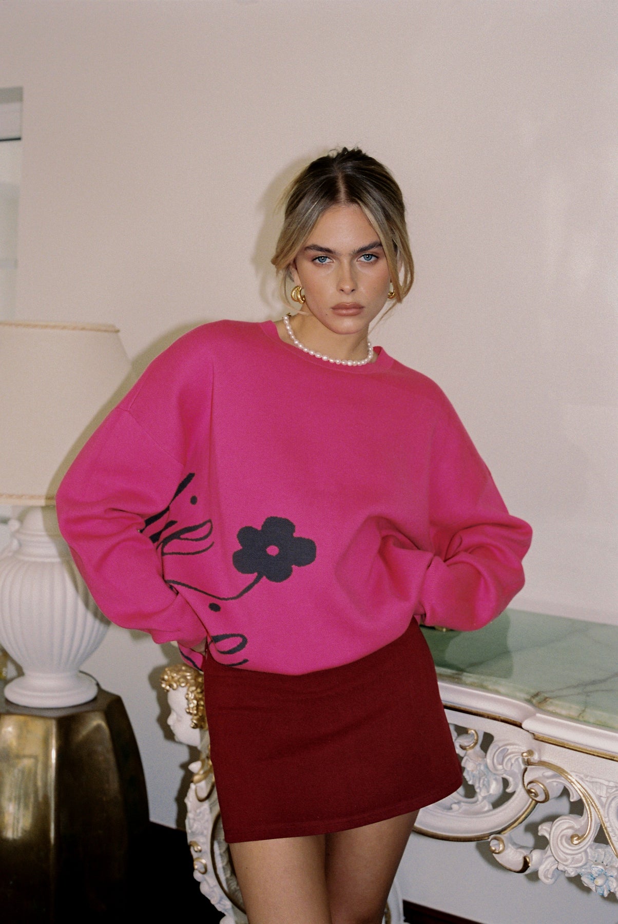 Amelie Teje Cursive Fuchsia Sweater