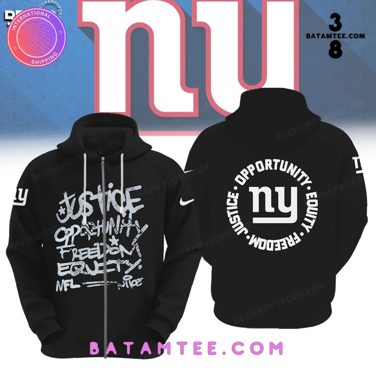 NFL New York Giants Inspire Change Justice Opportunity Equality Freedom Black Hoodie