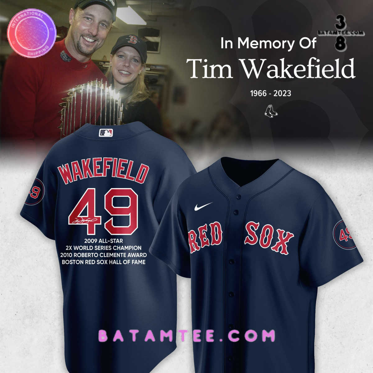 In Memory Of Tim Wakefield Boston Red Sox Navy Baseball Jersey