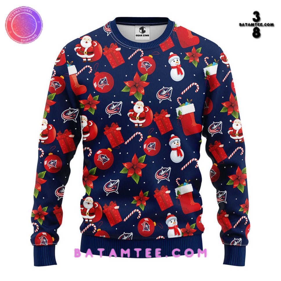 NHL Columbus Blue Jackets Santa Snowman Gift Ugly Christmas Sweater's Overview - Batamtee Shop - Threads & Totes: Your Style Destination