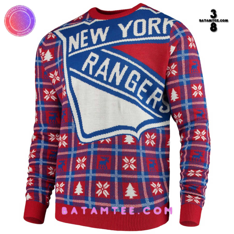 NHL New York Rangers Red Big Logo Ugly Christmas Sweater's Overview - Batamtee Shop - Threads & Totes: Your Style Destination