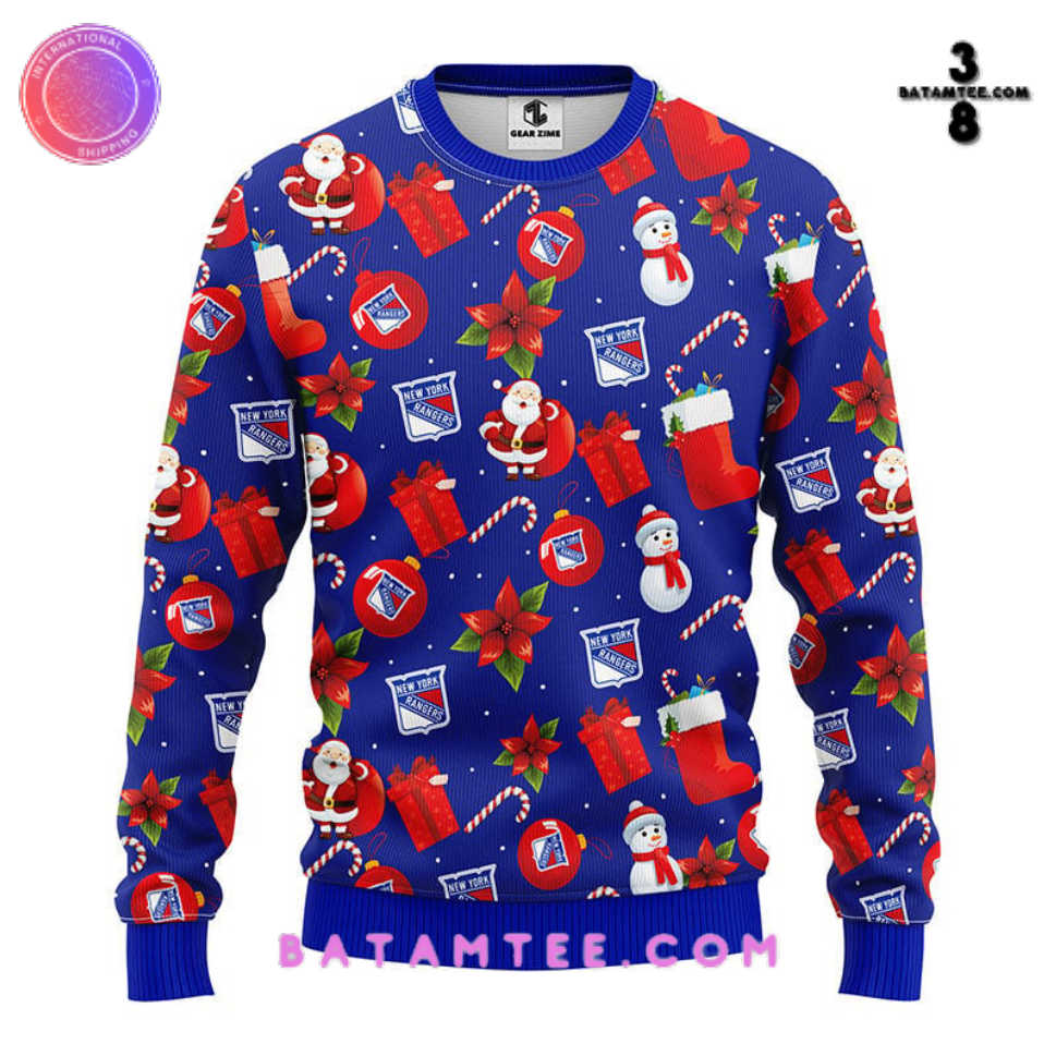 NHL New York Rangers Santa Snowman Gift Ugly Christmas Sweater's Overview - Batamtee Shop - Threads & Totes: Your Style Destination