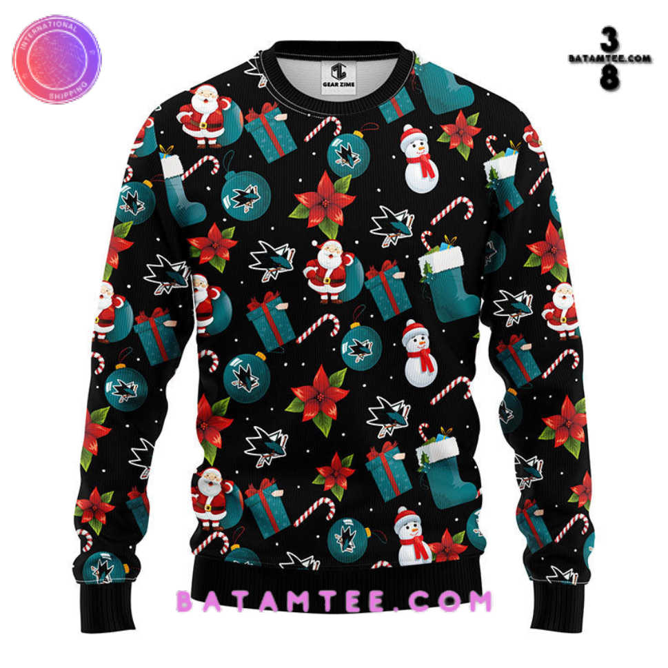 NHL San Jose Sharks Santa Snowman Gift Ugly Christmas Sweater's Overview - Batamtee Shop - Threads & Totes: Your Style Destination